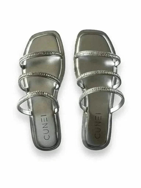 Womens Silver Shimmer Flats